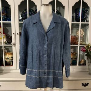 Style & Co Collection Linen Blazer Size 16 Blue Lightweight